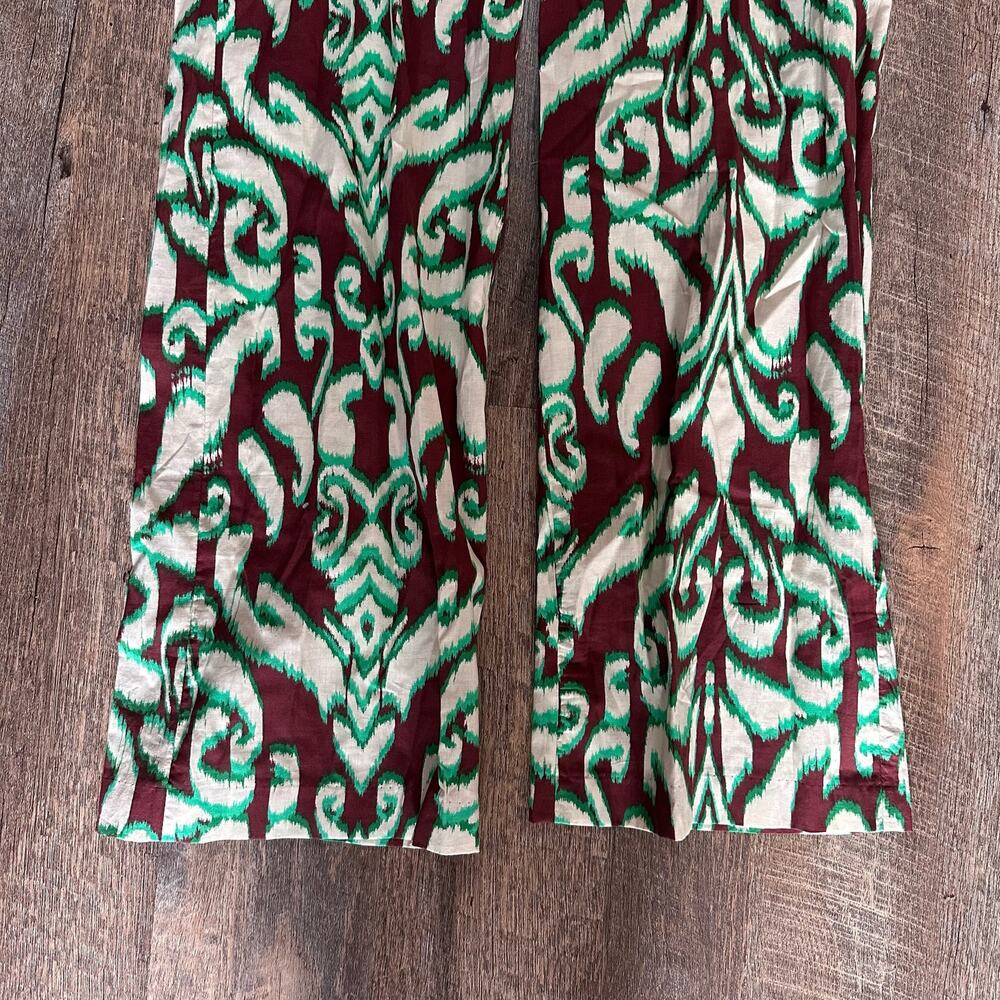 NWT Zara Printed Wide Leg Cotton Pants Sz XS Green & Brown 70s Boho - Picture 5 of 9